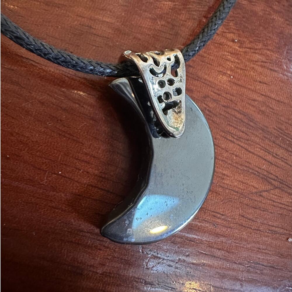 Crescent Moon Necklace Gray Black Cord Boho Casual Jewelry Adjustable